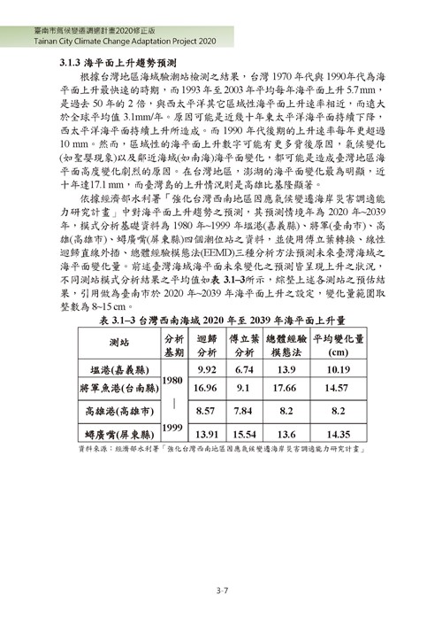 臺南市氣候變遷調適計畫2020修正版第58頁內容